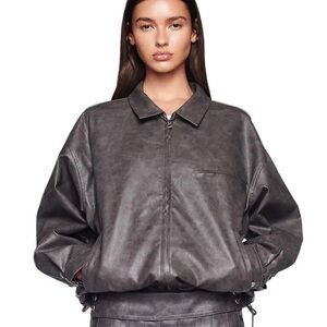 I.am.gia Kari Women's Gray Faux Leather Bomber Jacket Size Small